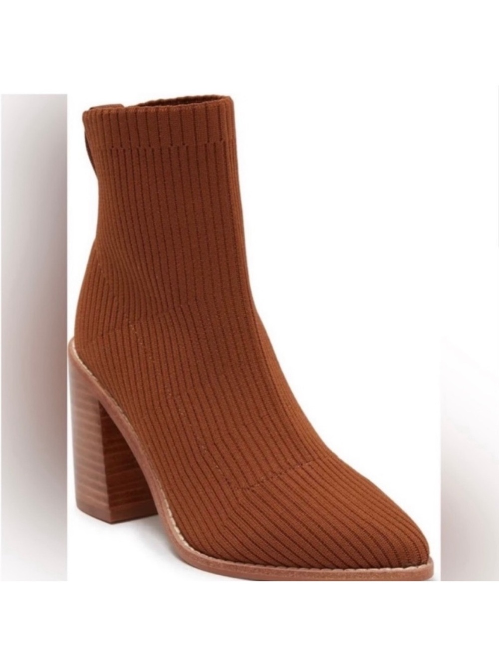 Steve Madden Nichol Sock Brown Booties NWOB Nixie Sock Bootie In Cognac - Picture 2 of 7